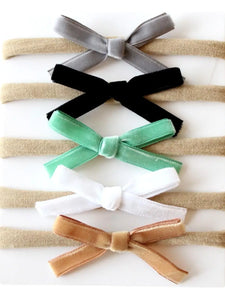 Nylon headband with velvet bow 5 pack
