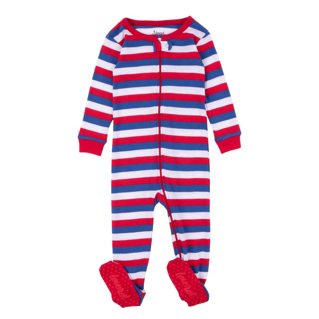 Kids footed cotton pajamas. Red, white and blue