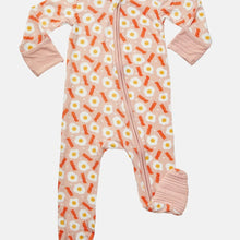 Load image into Gallery viewer, Pink bacon and eggs zipper footie