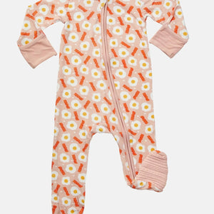 Pink bacon and eggs zipper footie