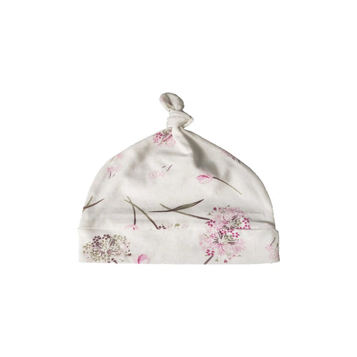 Pink cluster flowers top knot hat