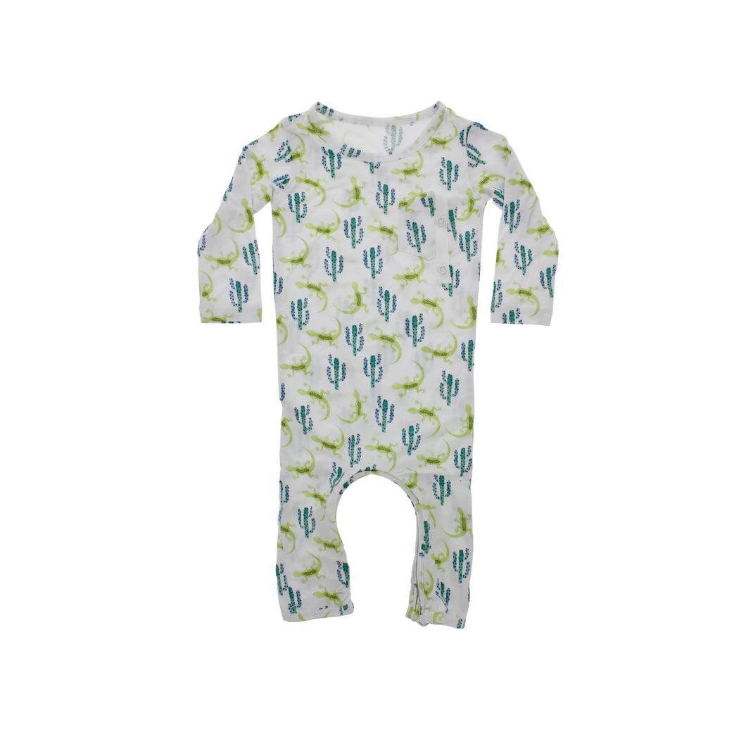 Bamboo baby romper Lizard cactus