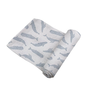 Blue shadow whale bamboo swaddle