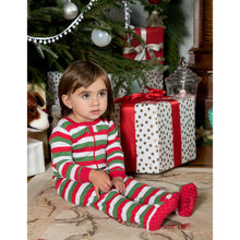 Load image into Gallery viewer, Christmas footed cotton red, white, and green  pajamas