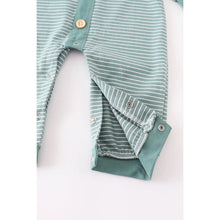 Load image into Gallery viewer, Green stripe button down hooded romper