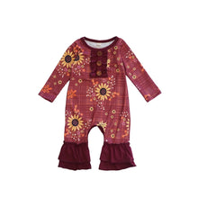 Load image into Gallery viewer, Maroon sunflower romper