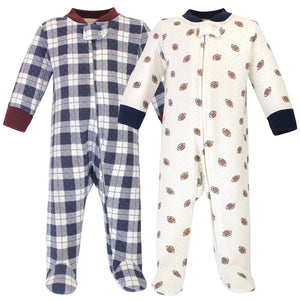 Hudson baby quilted zip up sleep and play Footballs