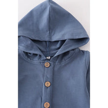 Load image into Gallery viewer, blue button down hooded romper