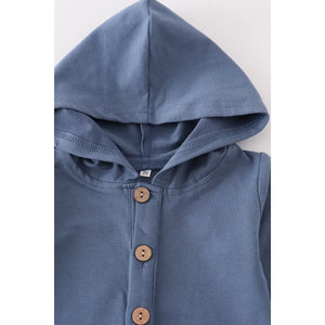 blue button down hooded romper