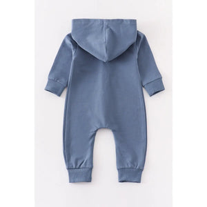 blue button down hooded romper