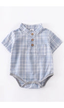 Load image into Gallery viewer, Blue plaid boy shirt romper