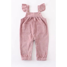 Load image into Gallery viewer, Pink velour corduroy ruffle romper