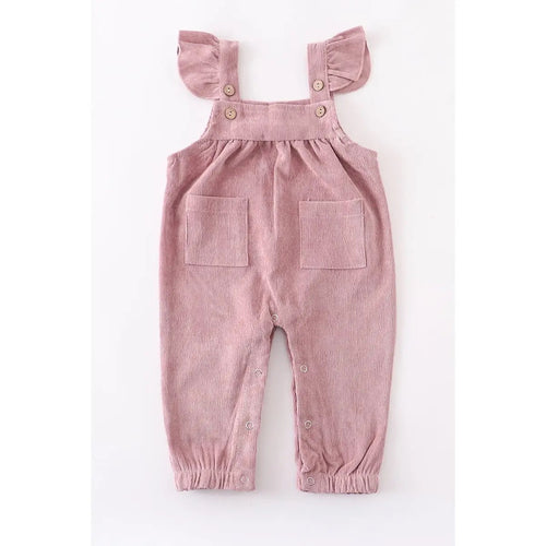 Pink velour corduroy ruffle romper