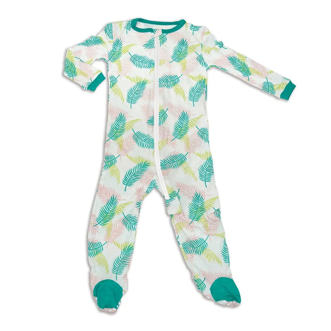 Bamboo footed sleeper with zipper Tropical Palm