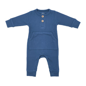 Baby ribbed play suit with pockets Navy