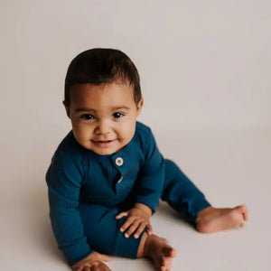 Baby ribbed play suit with pockets Navy