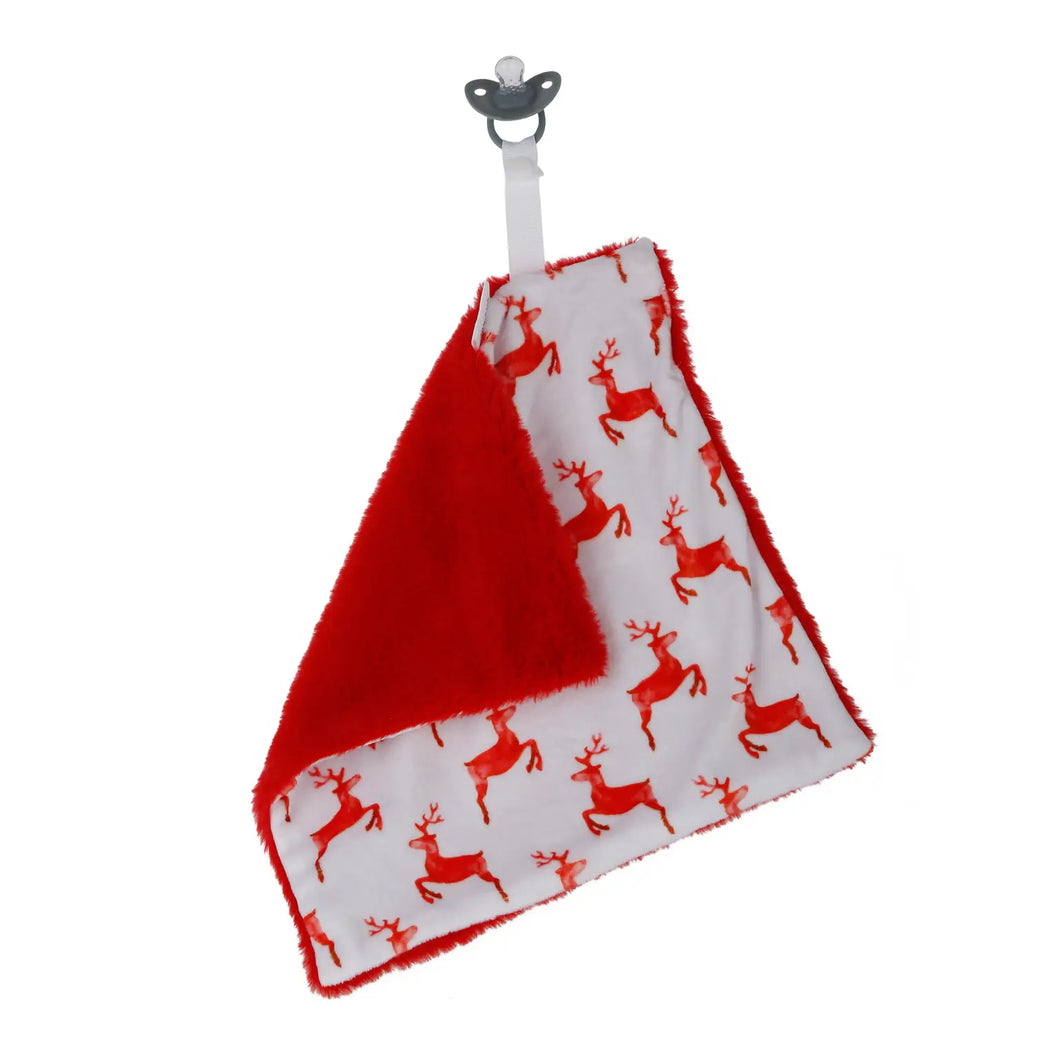 Red reindeer pacifier blanket