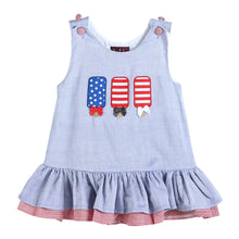 Load image into Gallery viewer, Blue and Red Americana Popsicles Applique Swing Dress
