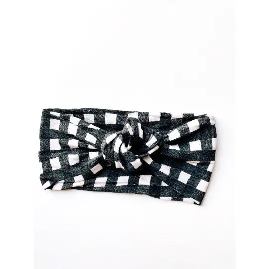 Knotted gingham nylon headband