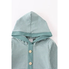 Load image into Gallery viewer, Green stripe button down hooded romper