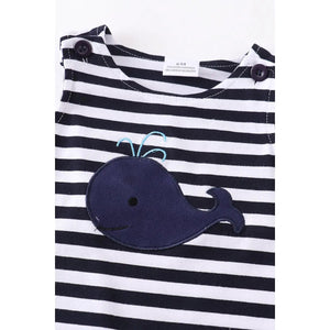Navy striped whale romper