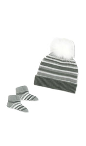Striped knit hat and bootie set