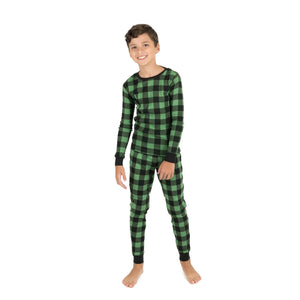 Green and black plaid cotton 2 piece pajamas