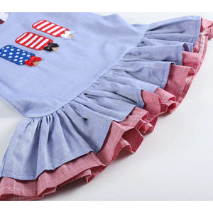 Blue and Red Americana Popsicles Applique Swing Dress