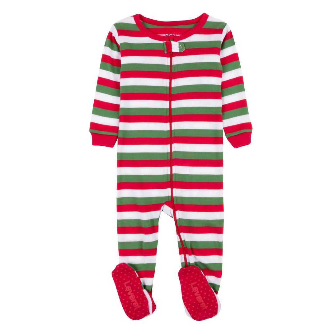Christmas footed cotton red, white, and green  pajamas