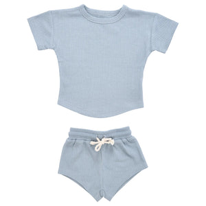 Summer Waffle short set. Santorini Blue