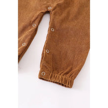 Load image into Gallery viewer, Brown velour corduroy ruffle romper