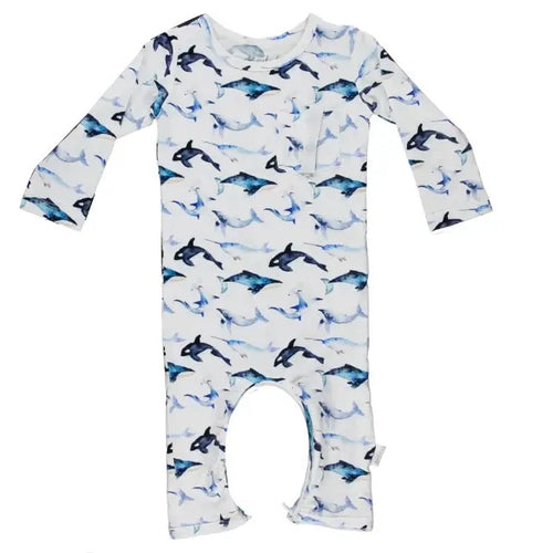 Bamboo baby romper Whales