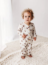 Load image into Gallery viewer, Pine cones gathered button romper