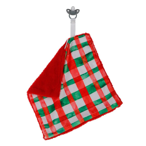 Red green plaid holiday pacifier blanket