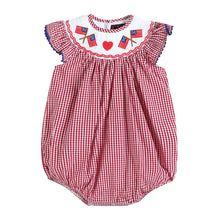 Load image into Gallery viewer, Reg Gingham American Flags &amp; Heart Smocked Romper