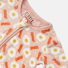 Load image into Gallery viewer, Pink bacon and eggs zipper footie