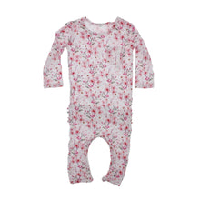 Load image into Gallery viewer, Bamboo baby romper with ruffles Pink Garden
