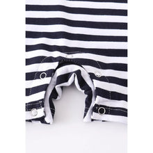 Load image into Gallery viewer, Navy striped whale romper