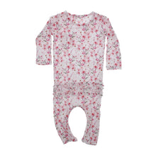 Load image into Gallery viewer, Bamboo baby romper with ruffles Pink Garden