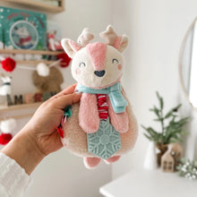 Load image into Gallery viewer, Holiday pink reindeer itsy lovey plush + Teether toy