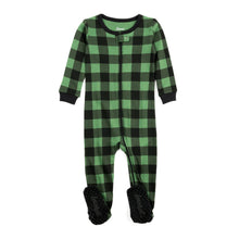Load image into Gallery viewer, Black and green cotton plaid pajamas