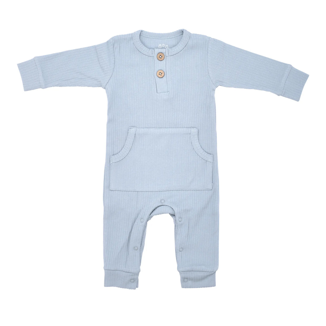 Baby ribbed play suit with pockets Blissful Blue